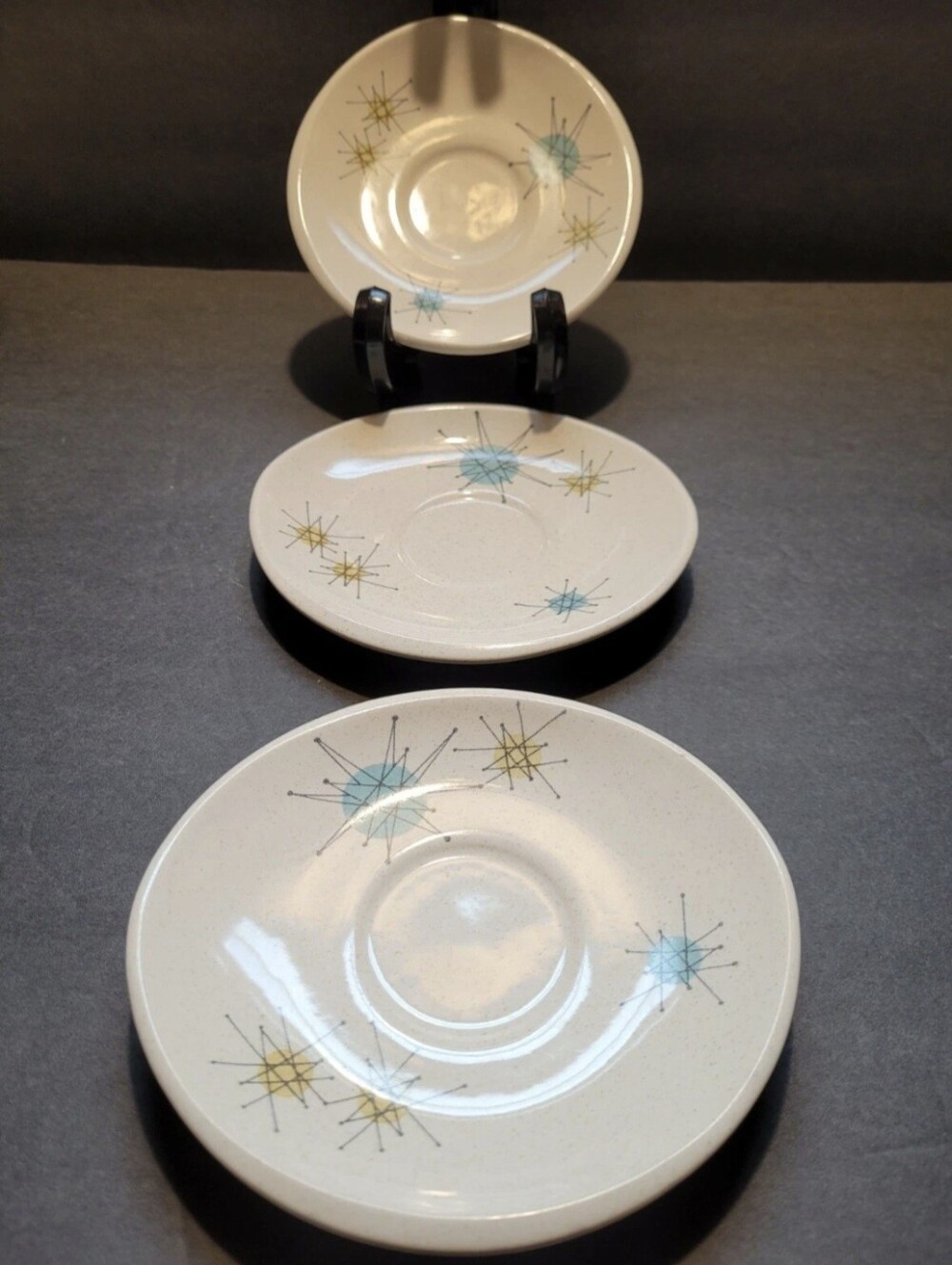 3 Vintage Franciscan  Atomic Starburst  Coffee Tea Saucers Pre-owned